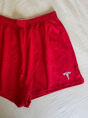 Tesla logo Soffe Red Athletic Elastic-Waist Shorts - Red